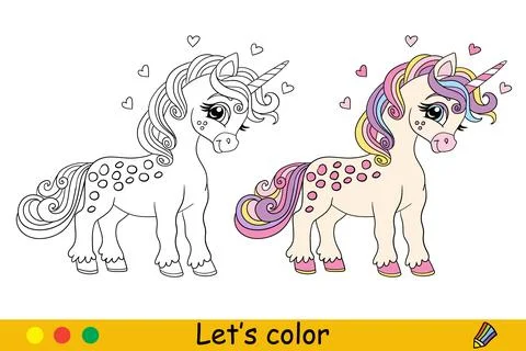 Coloring cute spotted unicorn vector illustration Illustrazione stock