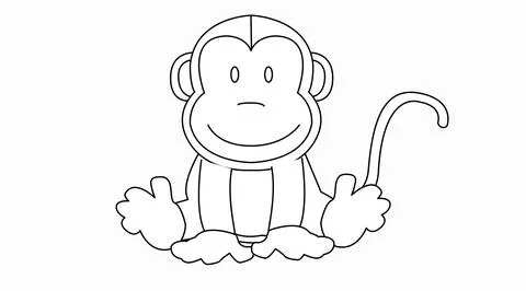 Coloring drawing of a monkey in a childish style. Stock Illustration