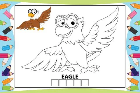 Coloring eagle bird for kids Stock Illustration