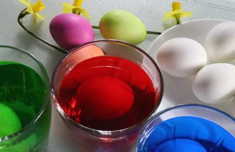 Coloring eggs for springtime holiday Stock Photos