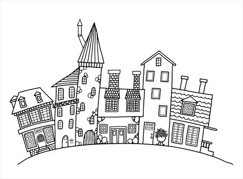 Coloring. Fabulous town. Vector Stock Illustration