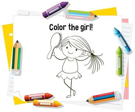 Coloring Fun with Doodle Girl Stock Illustration