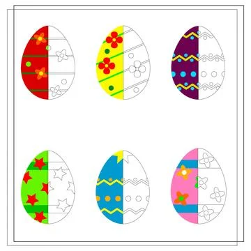 Coloring game for kids. Easter egg, color half of the egg according to the .. Stock Illustration