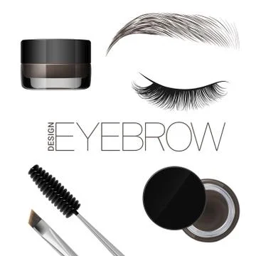 Coloring gel for eyebrows. Eyebrows makeup. Brush and comb for eyebrow. Stock Illustration