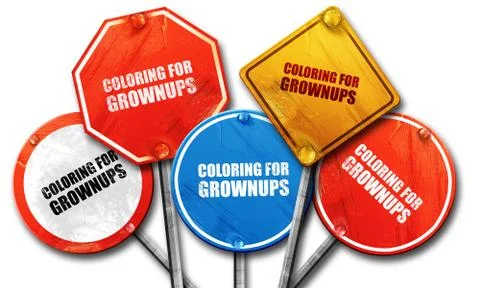 Coloring for grownups, 3D rendering, street signs Stock Illustration