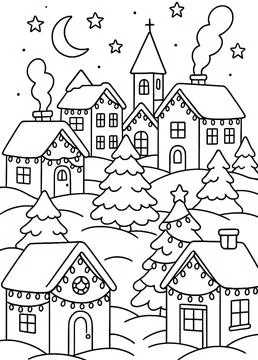 Coloring the house in winter Ilustración de archivo
