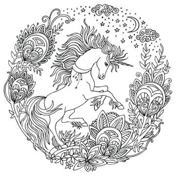 Coloring magic unicorn  Stock Illustration