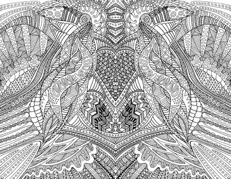 Coloring page abstract pattern, maze of ornaments. Psychedelic stylish card.  Stock Illustration