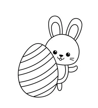 Coloring page with big Easter egg and rabbit. Black and white egg and bunny Illustrazione stock