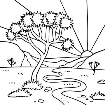 Coloring page - Black linear hand drawn Joshua tree vector illustration Stock Illustration