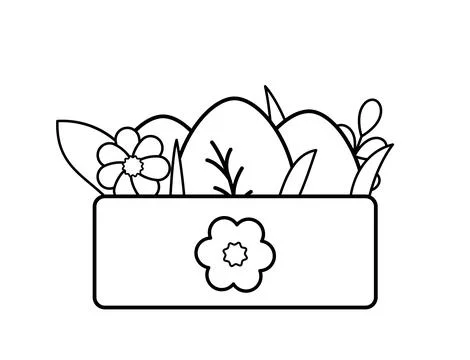 Coloring page box with Easter eggs and flowers. Black and white egg. Vector Stock Illustration