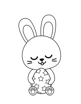Coloring page with bunny and Easter egg. Black and white big egg and hare Stock Illustration
