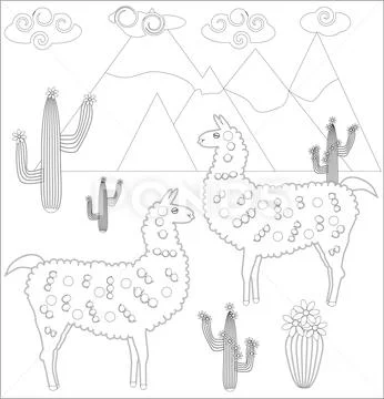 Coloring page of cartoon lama. Vector illustration, coloring book for ...