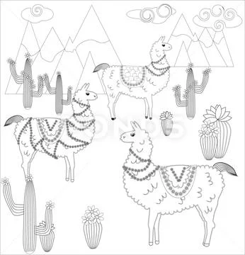 Coloring page of cartoon lama. Vector illustration, coloring book for ...