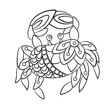 Coloring page with crab in ornamnets in vector design graphic Stock Illustration