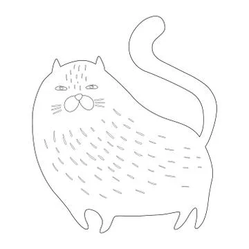 Coloring page with cute cat. simple outline drawing Stock Illustration