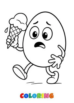 Coloring Page : Cute egg character - Kawaii Style Stock Illustration