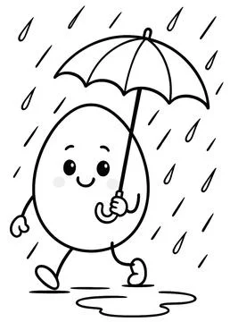 Coloring Page : Cute egg character - Kawaii Style Stock Illustration