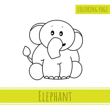 Coloring Page Of Cute Elephant. Suitable for Kids Activities Stock Illustration