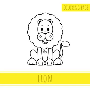 Coloring Page Of Cute Lion. Suitable For Kids Activities Stock Illustration