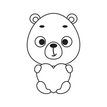 Coloring page cute little bear holds heart. Coloring book for kids. Educational Stock Illustration