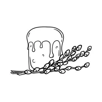 Coloring page of Easter cake and willow branches イラスト素材