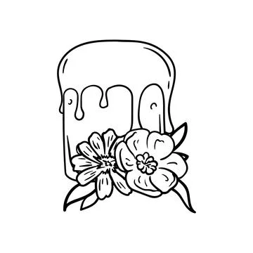 Coloring page Easter cake and spring flowers Stock Illustration