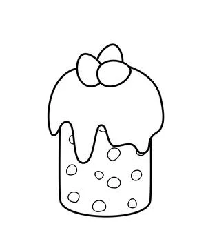 Coloring page Easter cake decorated eggs. Black and white Easter cake and eggs Stock Illustration