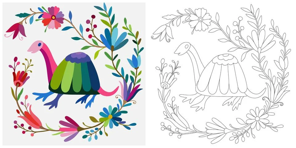 Coloring page, example for coloring with flowers Stock Illustration