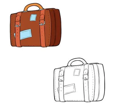 Coloring page with example - line art travel bag Stock Illustration