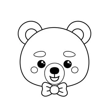 Coloring page. Face of boy bear with bow tie. Black and white bear. Vector Stock Illustration