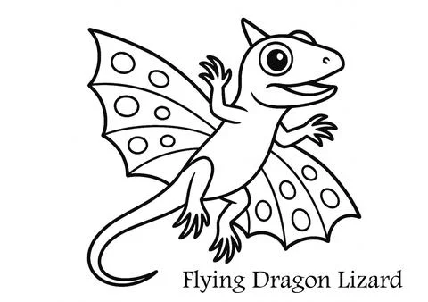 Coloring Page Flying Dragon Lizard – Printable Art Illustrazione stock