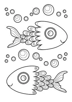 Coloring page with funny fish, vector illustration Stock Illustration