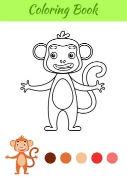 Coloring page happy monkey. Coloring book for kids. Educational activity for  Illustrazione stock