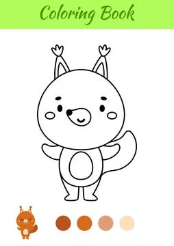 Coloring page happy squirrel. Coloring book for kids. Educational activity .. 스톡 일러스트