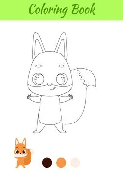 Coloring page happy squirrel. Coloring book for kids. Educational activity .. イラスト素材