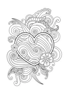 Coloring page with heart and abstract element isolated. Happy Valentines Day Stock Illustration
