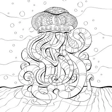 Coloring page with jellyfish Stock Illustration