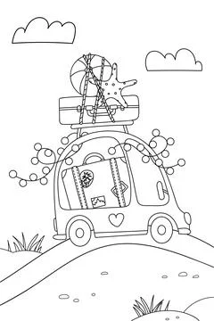 Coloring Page For Kids Creativity: Car Going To Sea Stock Illustration