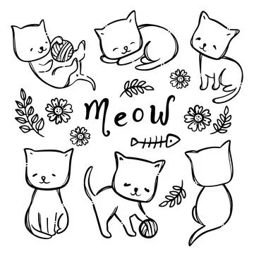 COLORING PAGE KITTY CAT Hand Drawn Sketch Vector Illustration Illustrazione stock