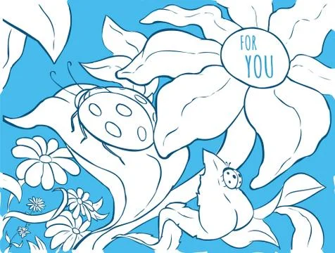 Coloring page - Large ladybug- greeting card - For You Stock Illustration