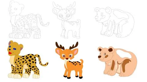 COLORING page leopard deer bear Stock Illustration