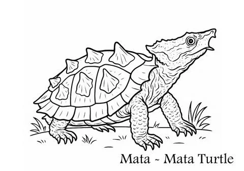 Coloring Page Mata-Mata Turtle – Printable Reptile Art Illustrazione stock
