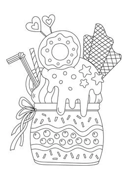 Coloring Page - Milkshake In A Jar With Many Details Stock Illustration