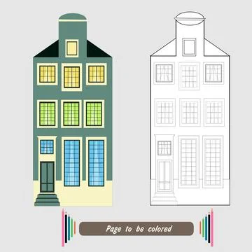 Coloring page old building with attic Stock Illustration