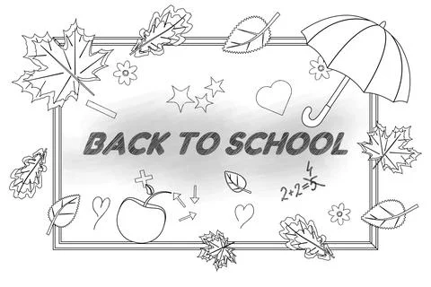 Coloring page with outline drawing of school chalkboard vector illustration.. Stock Illustration