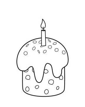 Coloring page plate with Easter cake and burning candle. Black and white Easter Illustrazione stock