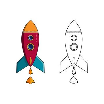 Coloring page of a rocket. Simple cute kid drawing. Vector illustration Stock Illustration