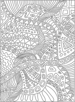 Coloring page with scribbles, plants, pattern. Stock Illustration