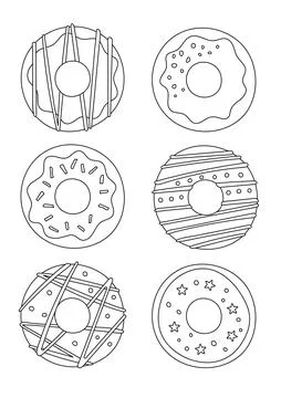 Coloring Page Set Of Various Donuts Stock Illustration